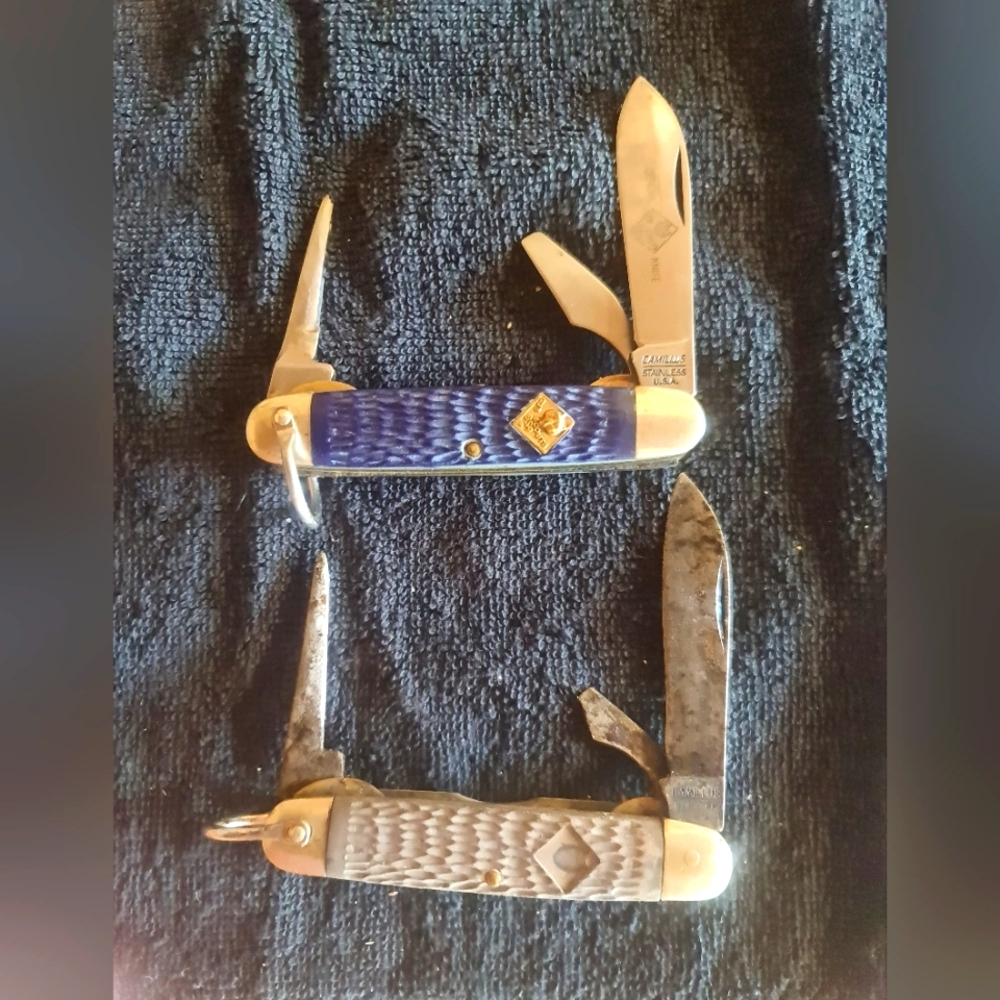 Boy Scout Pocketknives Set 2 Blue & Gray Vintage Collectible EUC